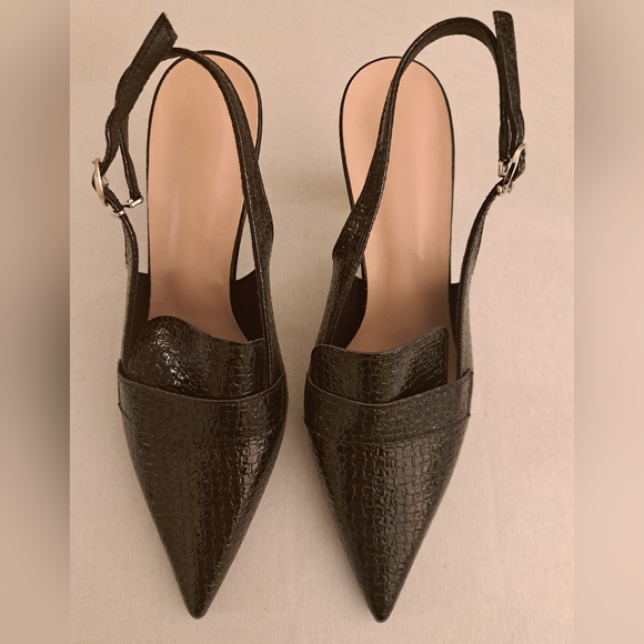 NEW Black Faux Patent Leather Embossed W/Gold & Acrylic Heels, Sz 41 (US 10) - Picture 16 of 16